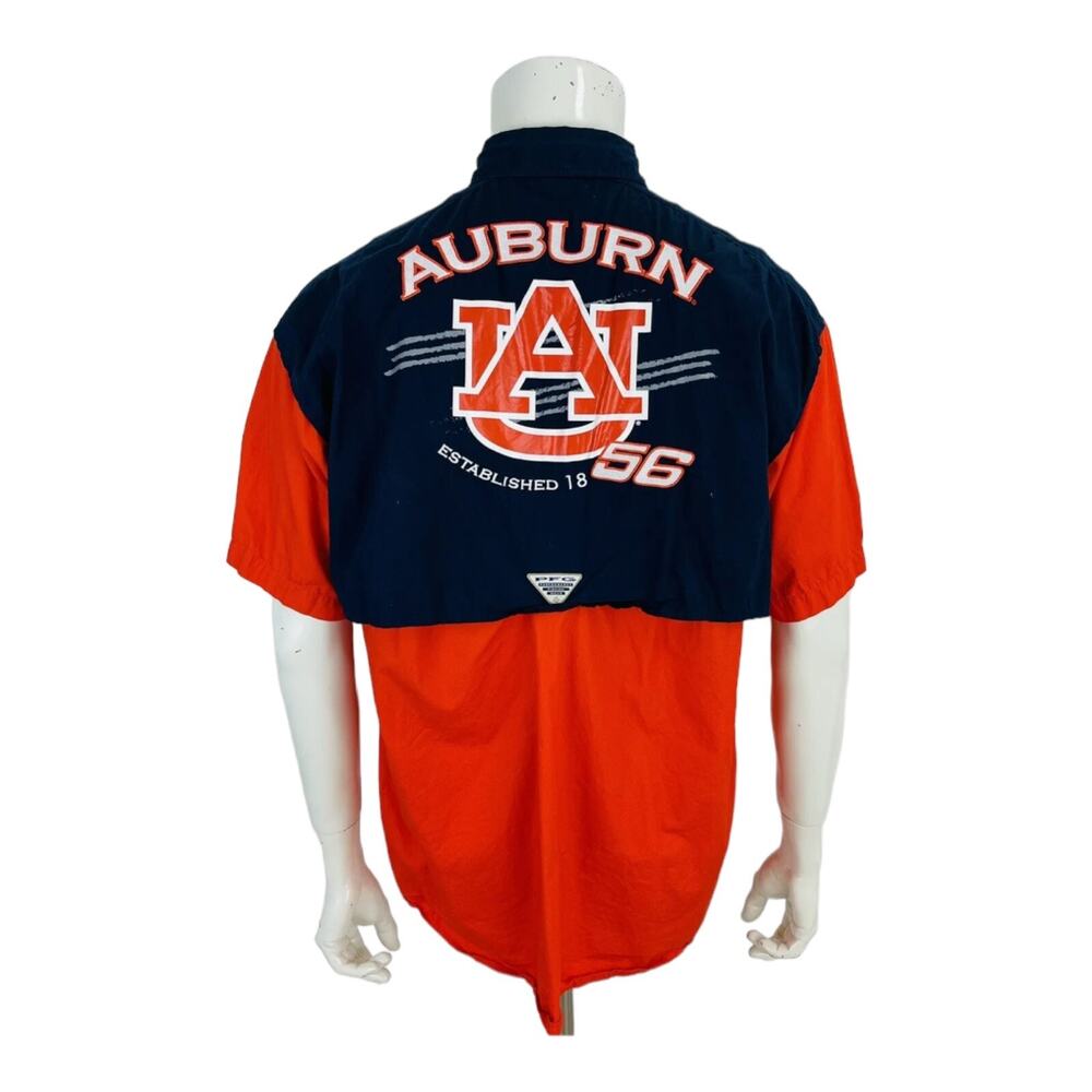 Columbia PFG Mens L Auburn University AU Orange Blue Vented Hiking Fishing Shirt